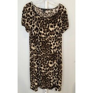 INC International Concepts Leopard Print Shift Dress L Animal Print Short Sleeve